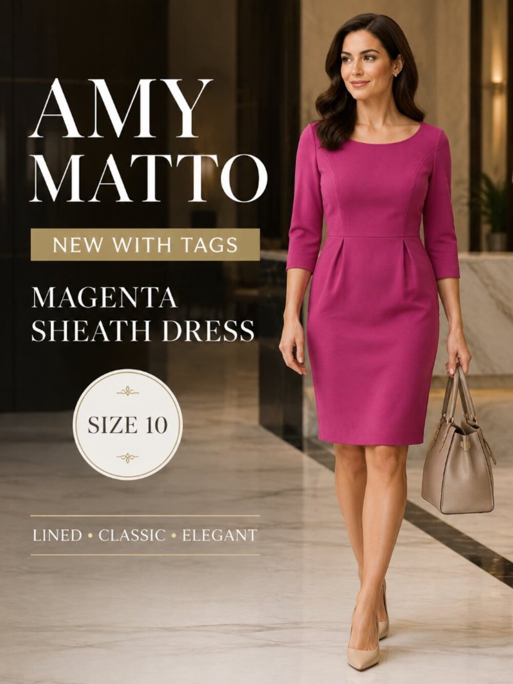 NEW Amy Matto Magenta Sheath Dress Size 10 – Lined Classic